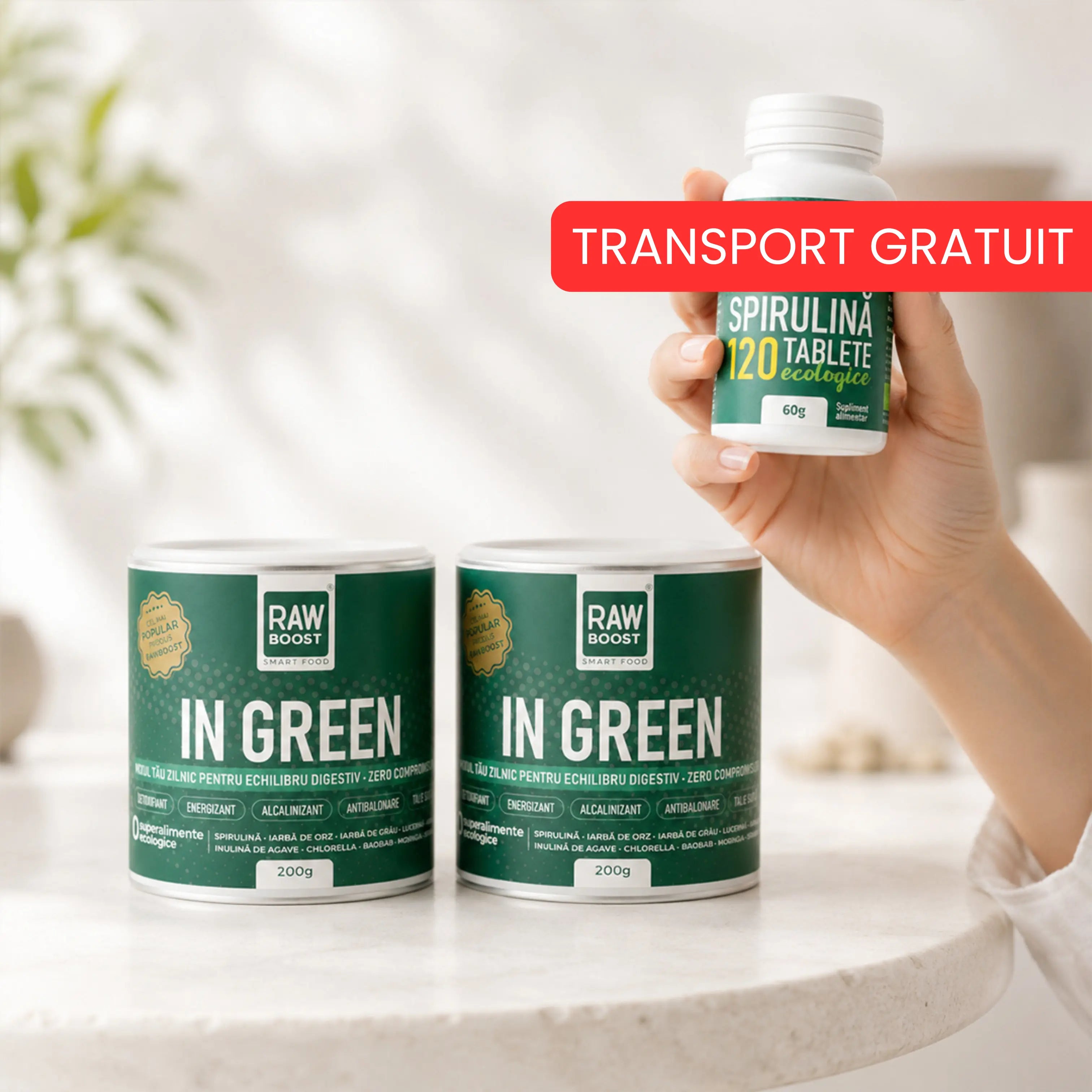 Pachet DETOXIFIANT - 2x In Green Mix Verde ECO + CADOU Spirulină 120tb