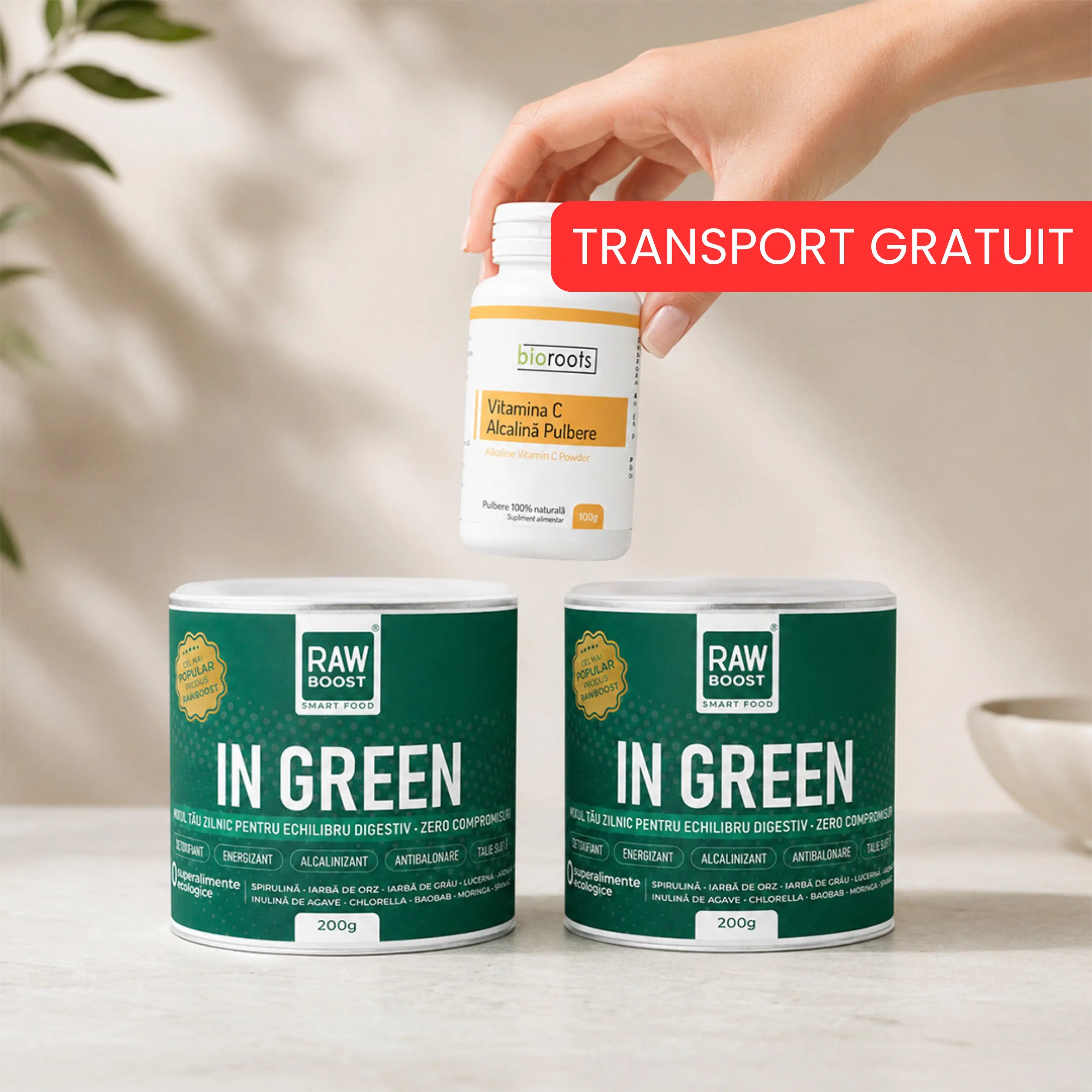 Pachet VITAMINIZANT - 2x In Green + Vitamina C Alcalină