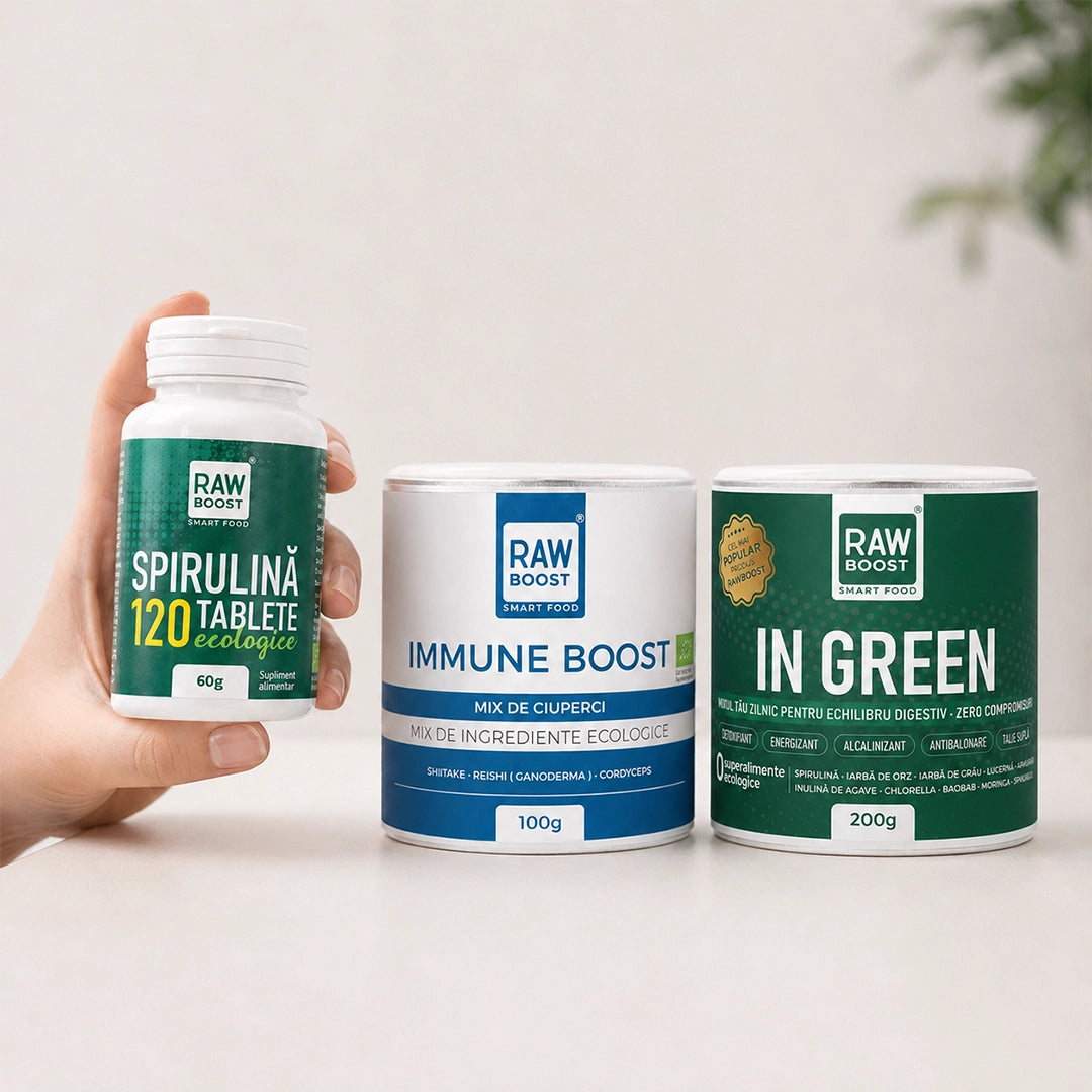 Pachet DETOX & DEFENSE - In Green, Immune Boost + CADOU Spirulină 120tb