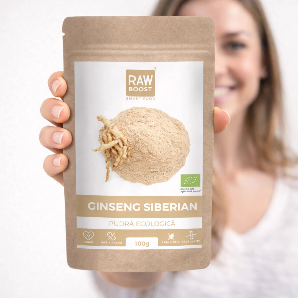 Ginseng Siberian Pudră Ecologică Crudă - combate epuizarea fizică si mentală, 100g