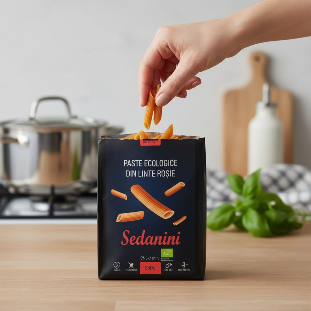Paste ecologice Sedanini din Linte Roșie, Fără Gluten, 250g