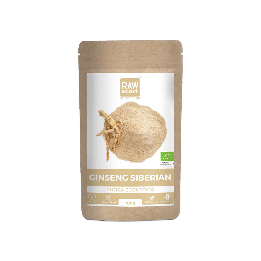 Ginseng Siberian Pudră Ecologică Crudă - combate epuizarea fizică si mentală, 100g