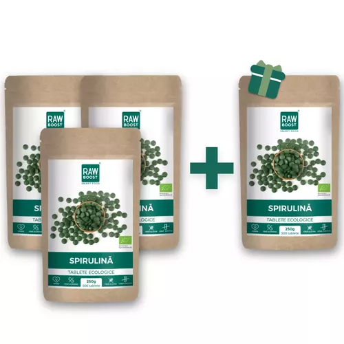 Pachet 3+1 Gratis Spirulina Tablete Ecologice 250g