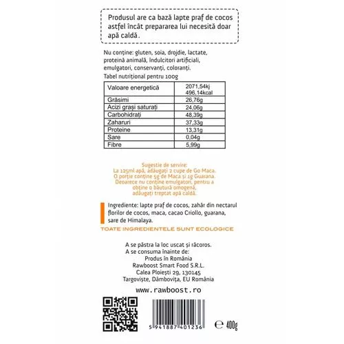 Go Maca, Mix de pudre ecologice - înaintea antrenamentelor pentru un plus de vitalitate 400g, 16 porții