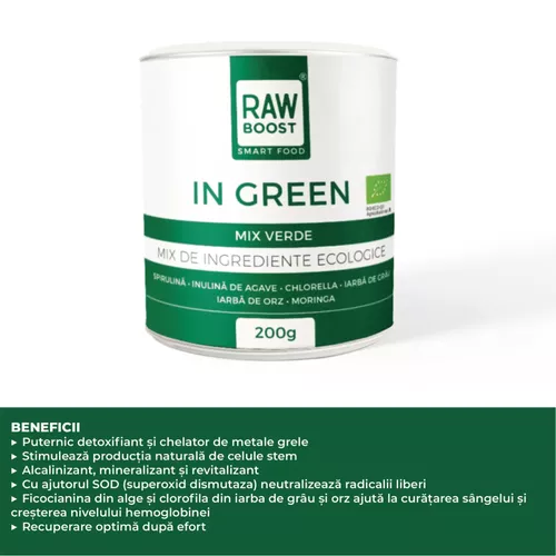 In Green, Mix Verde ECO 200g anti-balonare, detoxifiant, pentru talie suplă. Doar 6 ingrediente organice. Fără compromisuri.