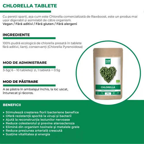 Chlorella Tablete Ecologice - proprietăți de detoxifiere, 250g / 500 tablete