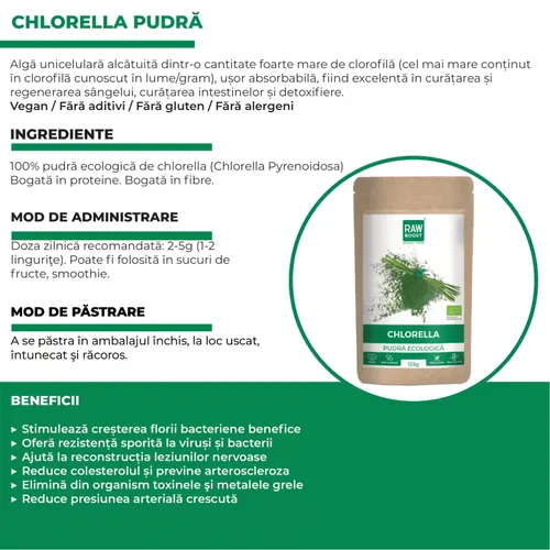 Chlorella Pudră Ecologică - proprietăți de detoxifiere, 250g