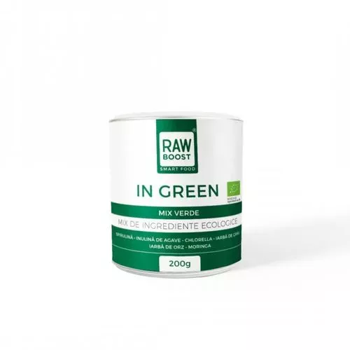 In Green, Mix Verde ECO anti-balonare, detoxifiant, pentru talie suplă. 400g, 80 porții + CADOU ghid practic cu 15 rețete