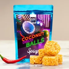 Coconut Disco Balls Spicy (Biluțe crocante de cocos cu gust intens de chili și lime) | Rawboost 