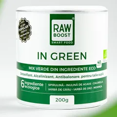 In Green, Mix Verde ECO 200g anti-balonare, detoxifiant, pentru talie suplă. Doar 6 ingrediente organice. Fără compromisuri.